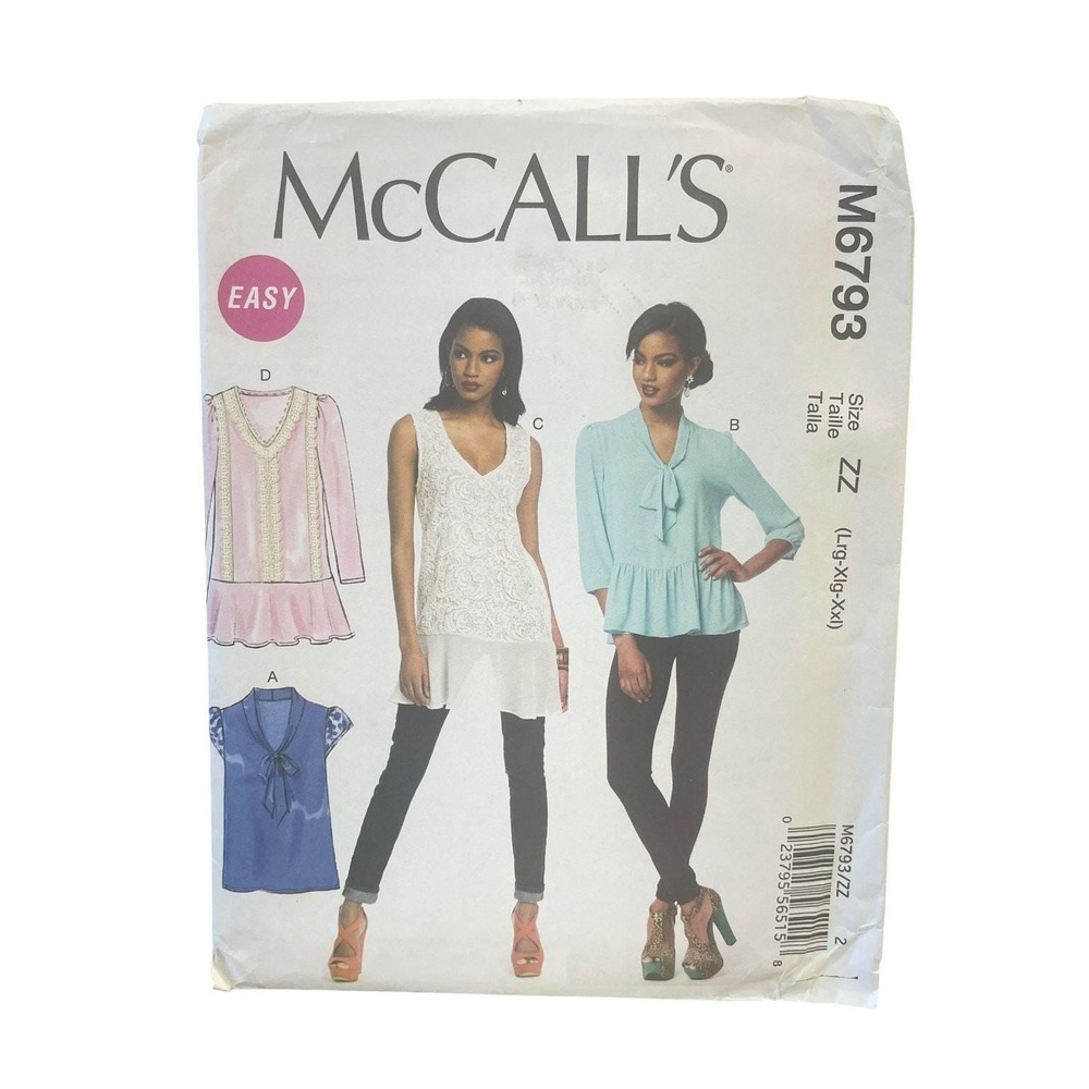McCall's M6793 Misses' Tops Tunic‎ Blouse Size ZZ (L-XXL) Easy Sewing Pattern
